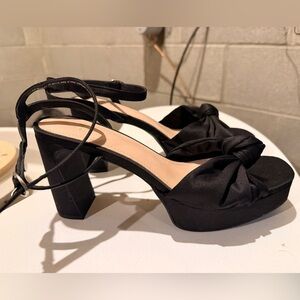 H&M Black Knotted Satin Platform Block Heels